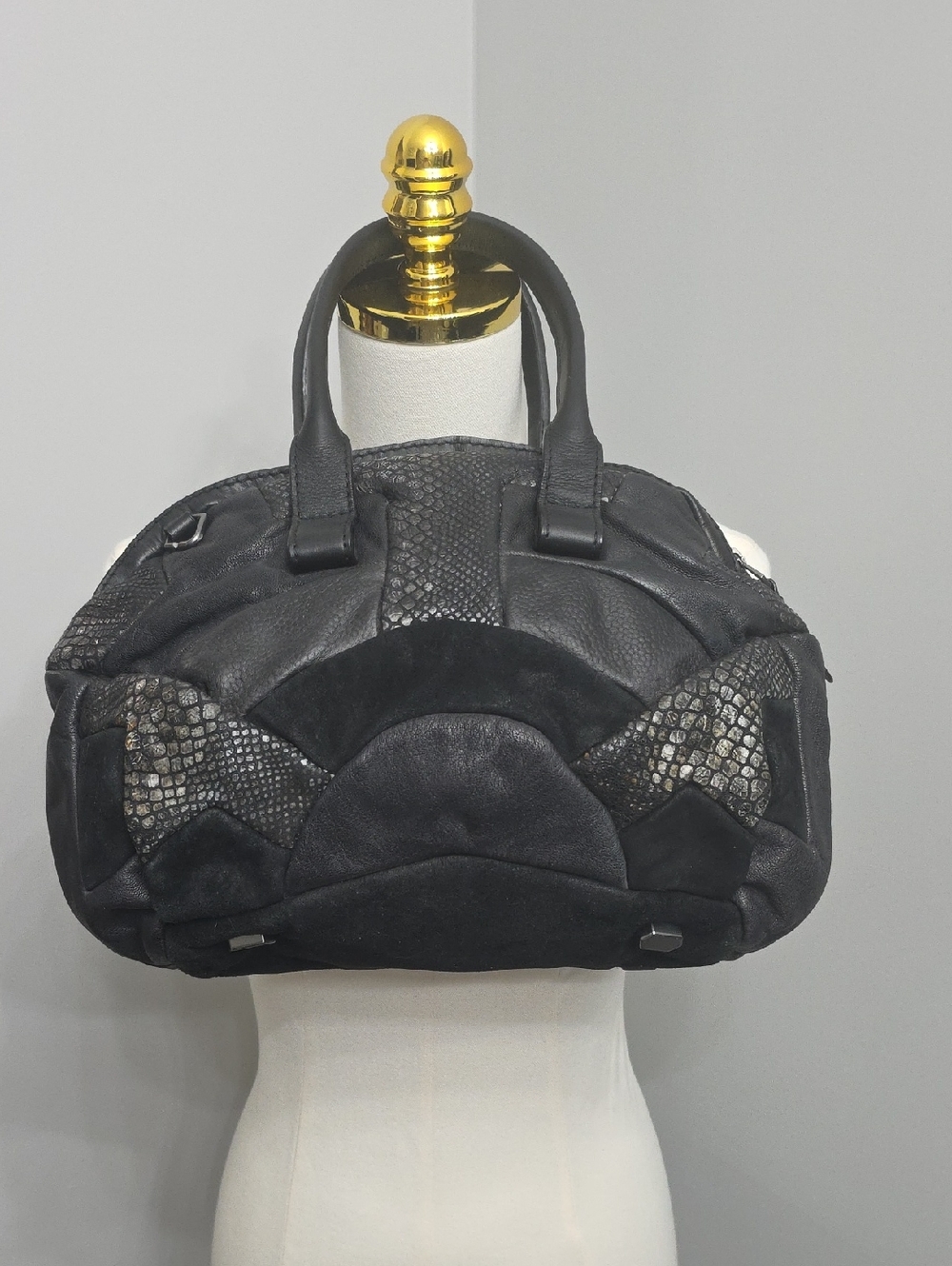 Liebeskind Black Mixed-Texture Leather Satchel - Picture 2 of 8